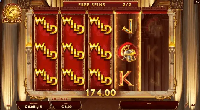 Wild symbols in Augustus online slot machine